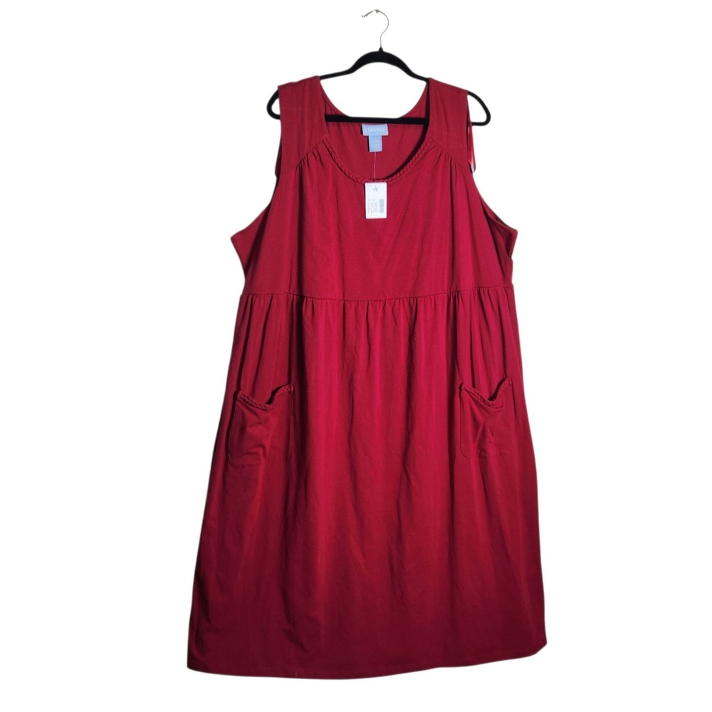 Liz & Me Womens Red Cotton Knit Sleeveless Empire Waist Pocket Dress 2X 22/24W